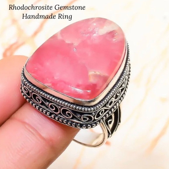 Natural Pink Rhodochrosite Gemstone Handmade Ring - Picture 2 of 7